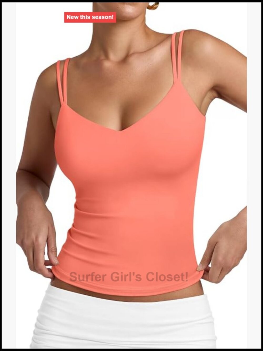 Women's V Neck Tank Top Double Lined Sleeveless Slim Fit Summer Cami